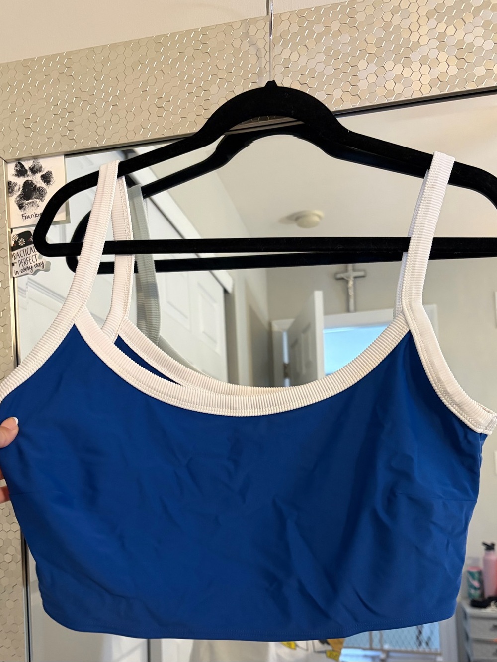 aerie Blue Tank Bralette with White Trim